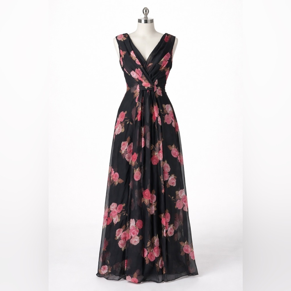 NWT Vintage Scott McClintock Black Floral Maxi Dress Pink Roses Romantic 90s | 8